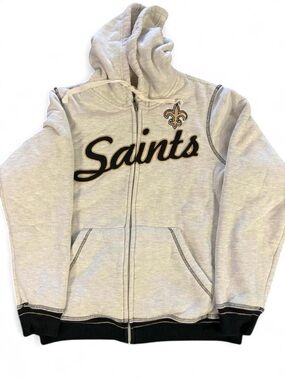 Vintage Y2K NFL New Orleans Saints Fleece Lined Zip Up Heavyweight Hoodie Size L